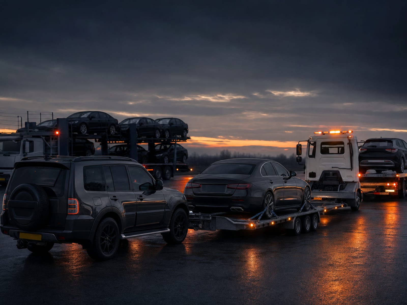 UK vehicle transport fleet — recovery truck, car trailer and transporter